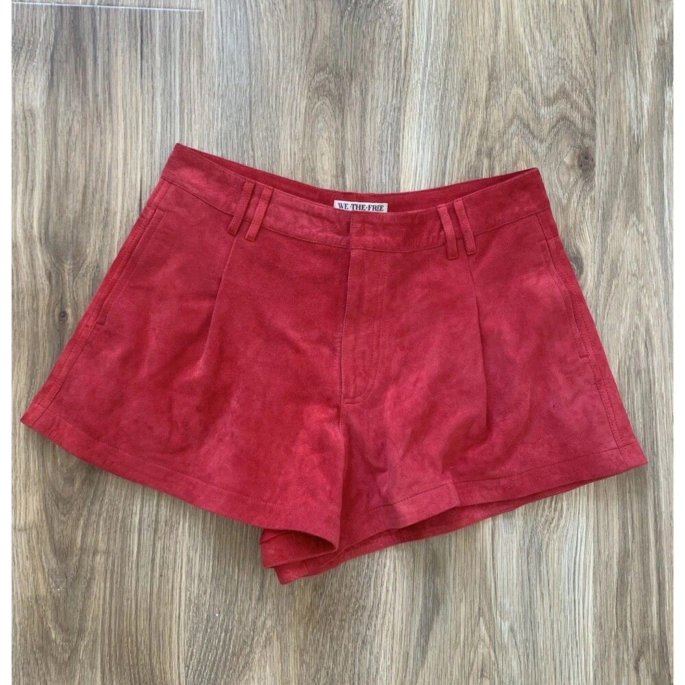 We The Free People Free Reign Suede Shorts Red Genuine Leather Size 30